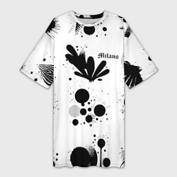 Футболка женская длинная Растительный паттерн и кляксы - Милан, цвет: 3D-принт