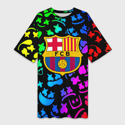 Футболка женская длинная Барселона x Маршмэллоу неоновый градиент, цвет: 3D-принт