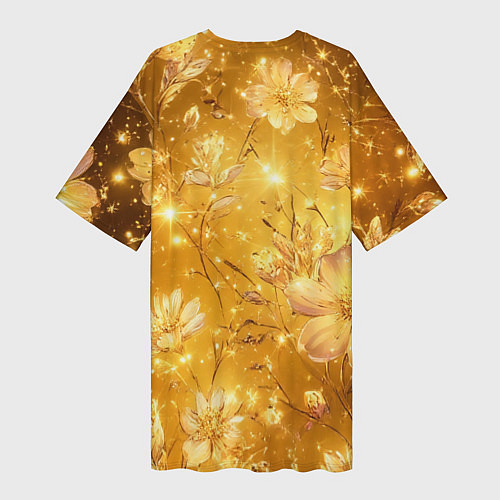Женская длинная футболка Цветочный золотой с искрами / 3D-принт – фото 2