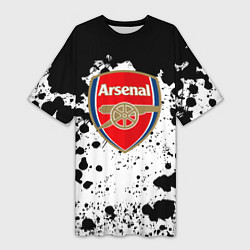 Футболка женская длинная Арсенал черно белые краски, цвет: 3D-принт
