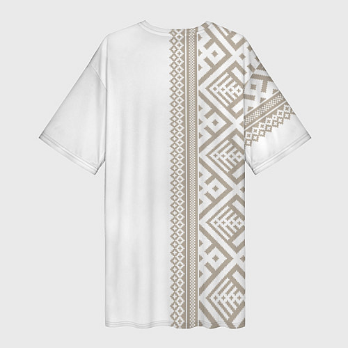Женская длинная футболка Узоры славянские в бежевом цвете / 3D-принт – фото 2