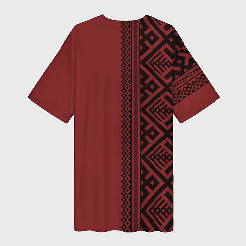 Женская длинная футболка Узоры славянские в красном цвете / 3D-принт – фото 2