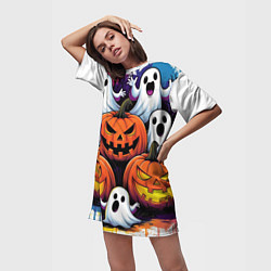 Футболка женская длинная Happy Halloween 25, цвет: 3D-принт — фото 2