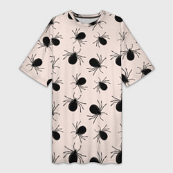 Футболка женская длинная Паттерн с черными жуками, цвет: 3D-принт