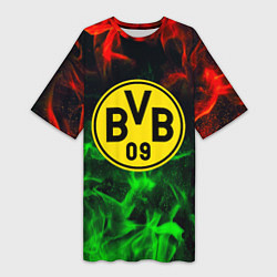 Футболка женская длинная Borussia красно зеленый огонь, цвет: 3D-принт