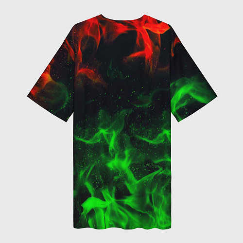 Женская длинная футболка Borussia красно зеленый огонь / 3D-принт – фото 2