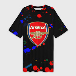 Футболка женская длинная Arsenal неоновые брызги красок, цвет: 3D-принт