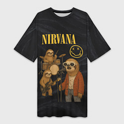 Женская длинная футболка Ленивцы группа Nirvana