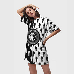 Футболка женская длинная Inter паттерн люди спорт, цвет: 3D-принт — фото 2