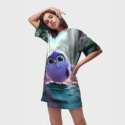 Футболка женская длинная Круглый удивленный птенец, цвет: 3D-принт — фото 2