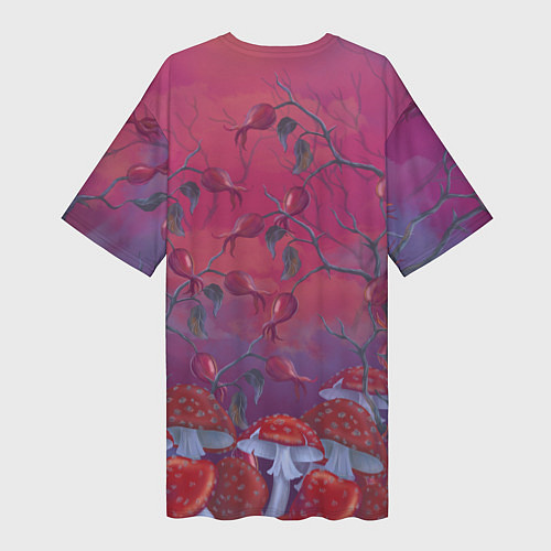Женская длинная футболка Готический ворон в мухоморах / 3D-принт – фото 2