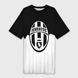 Футболка женская длинная Ювентус черно белая геометрия, цвет: 3D-принт