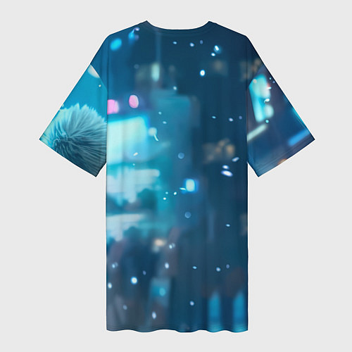 Женская длинная футболка Розовая птичка в куртке / 3D-принт – фото 2