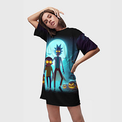 Футболка женская длинная Рик и Морти в ночь на хэллоуин, цвет: 3D-принт — фото 2