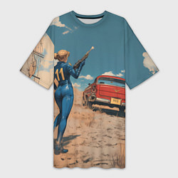 Футболка женская длинная Fallout девушка и старое авто, цвет: 3D-принт