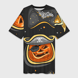 Футболка женская длинная Пиратский хэллоуин, цвет: 3D-принт