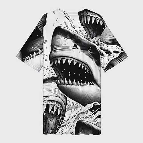 Женская длинная футболка Белая акула - стая / 3D-принт – фото 2