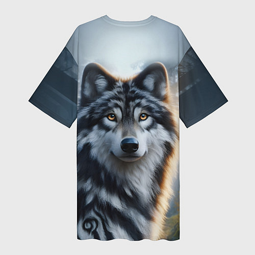 Женская длинная футболка Морда волка - Россия / 3D-принт – фото 2