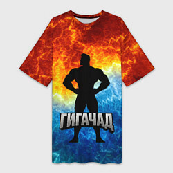 Женская длинная футболка Гагачад на фоне огня