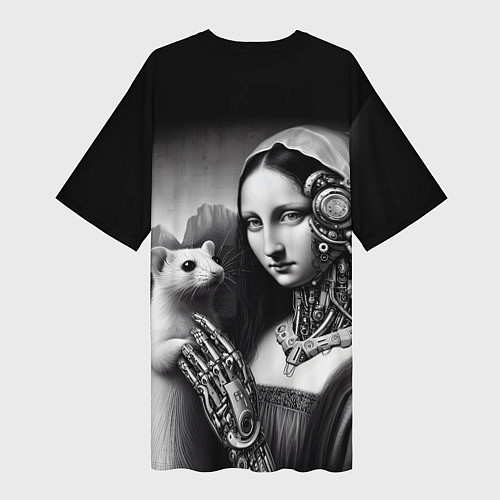 Женская длинная футболка Cecilia Gallerani - the lady with the ermine cyber / 3D-принт – фото 2