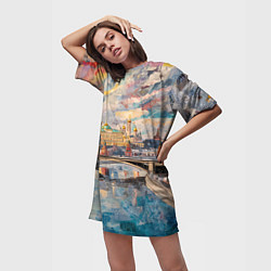 Футболка женская длинная Зимняя Москва с абстрактным небом, цвет: 3D-принт — фото 2