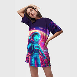 Футболка женская длинная Морти в одиночестве на неоновой планете, цвет: 3D-принт — фото 2