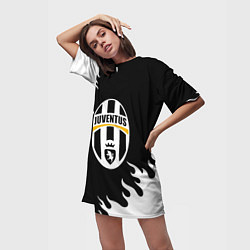 Футболка женская длинная Juventus белый огонь текстура, цвет: 3D-принт — фото 2