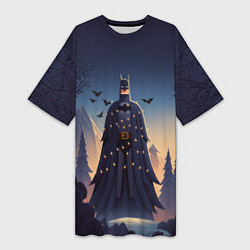 Футболка женская длинная Новогодний Бэтмен, цвет: 3D-принт