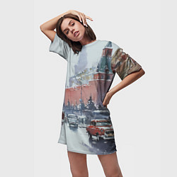 Футболка женская длинная Старинная Москва - новый год, цвет: 3D-принт — фото 2