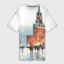 Футболка женская длинная Новогодний Кремль, цвет: 3D-принт