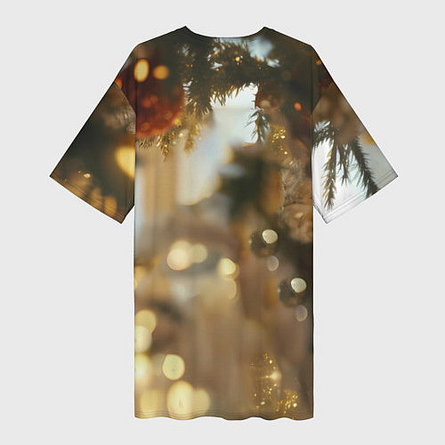 Женская длинная футболка Лошадка любуется елочным шаром / 3D-принт – фото 2