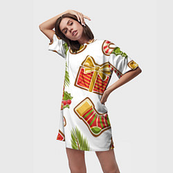 Футболка женская длинная Рождественский вайб, цвет: 3D-принт — фото 2