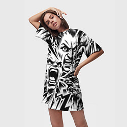 Футболка женская длинная Свирепые лица и молнии - нейроарт, цвет: 3D-принт — фото 2