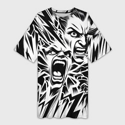 Женская длинная футболка Свирепые лица и молнии - нейроарт