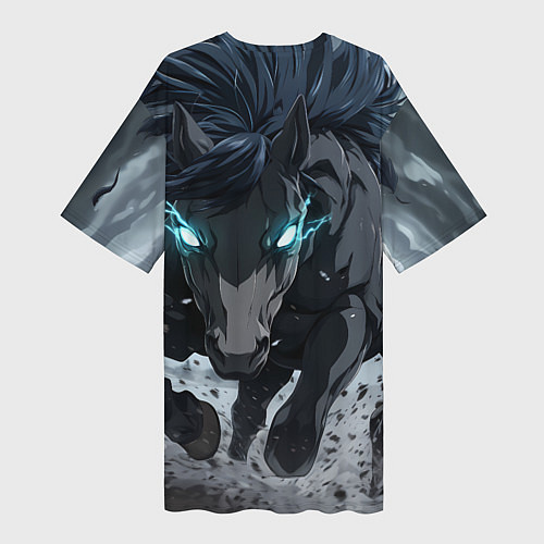 Женская длинная футболка Мощный конь / 3D-принт – фото 2