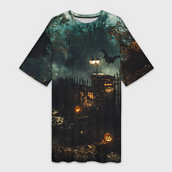 Женская длинная футболка Ночь тыкв и теней