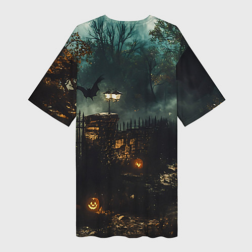 Женская длинная футболка Ночь тыкв и теней / 3D-принт – фото 2
