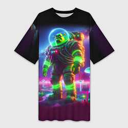 Женская длинная футболка Космонавт Шрук в неоновом скафандре на загадочной