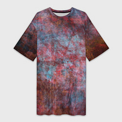 Женская длинная футболка Абстракция - red rust on blue