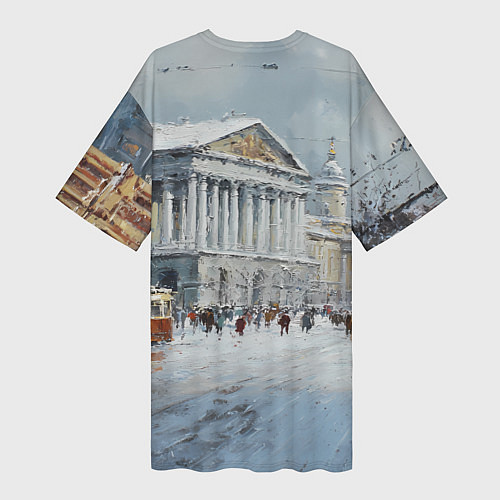 Женская длинная футболка Зимний Питер красками / 3D-принт – фото 2