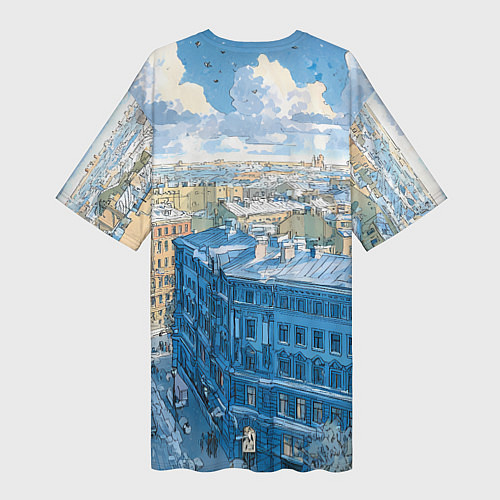 Женская длинная футболка Зимний утренний Питер / 3D-принт – фото 2