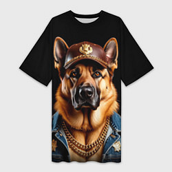 Футболка женская длинная Овчарка в бейсболке, цвет: 3D-принт