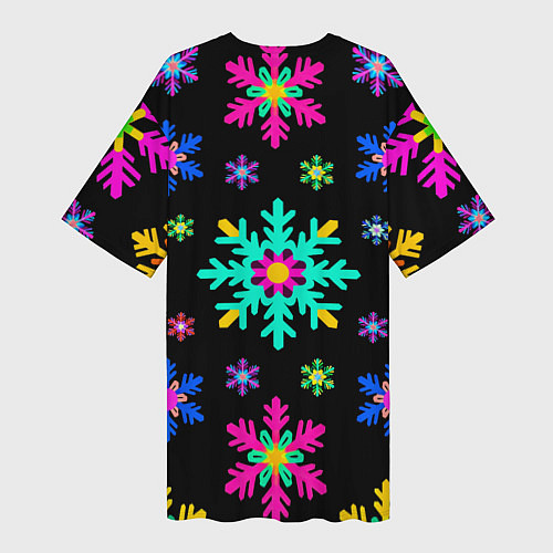 Женская длинная футболка Снежинки ретро / 3D-принт – фото 2