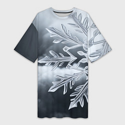 Женская длинная футболка Снежинка на черно белое