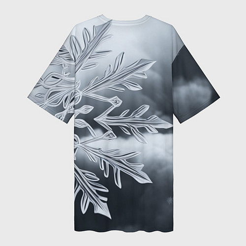 Женская длинная футболка Снежинка на черно белое / 3D-принт – фото 2