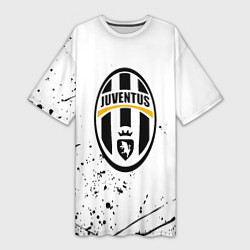 Футболка женская длинная Ювентус черные краски всплеск, цвет: 3D-принт
