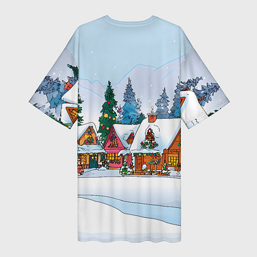Женская длинная футболка Новогодник дворик / 3D-принт – фото 2