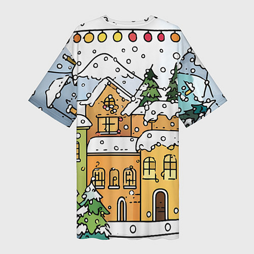 Женская длинная футболка Новогодний снегопад / 3D-принт – фото 2