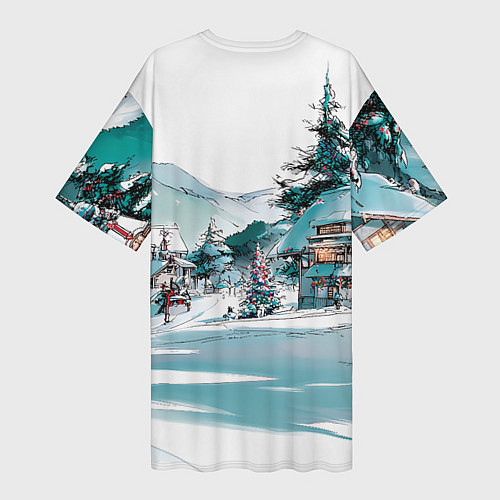 Женская длинная футболка Дома и елки - Новый год / 3D-принт – фото 2