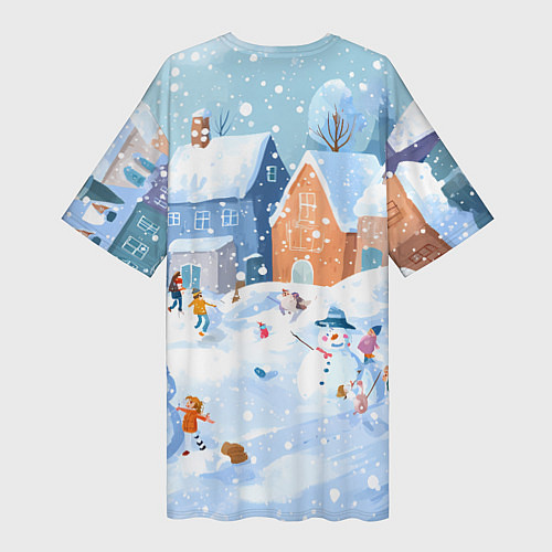 Женская длинная футболка Предновогодний день во дворе / 3D-принт – фото 2